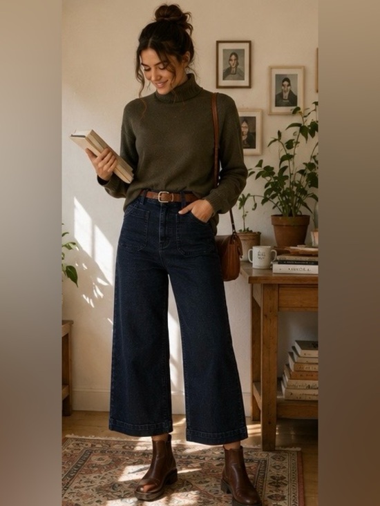 Pilcro Denim - Pilcro Anthropologie Wide Leg Crop Jeans Dark Blue Wash Size 28 Patch Pocket